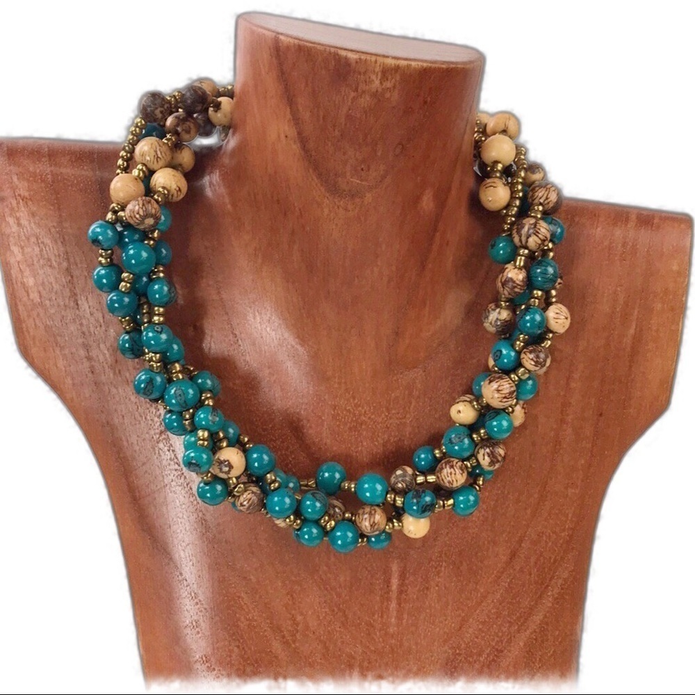 Terra Designs Long Necklace in Teal Blue